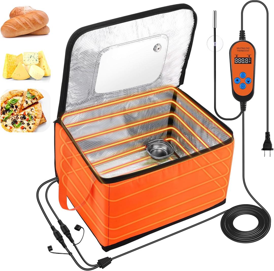 Proofing Box with Heater, Bread Proofing Box with 41℉122℉ Temperature and Timer Controller, Collapsible Zippered Temperature Proofer for Bread, Pizza and Yoghurt Making