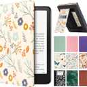 CoBak Stand Case for 7" Kindle Paperwhite 12th Gen 2024 and Kindle Colorsoft with Hand Strap - Compatible with iPhone MagSafe, for Samsung/Belkin/Anker Wireless Charging Pads, Durable, Auto Sleep Wake (*Upgraded Flowers)