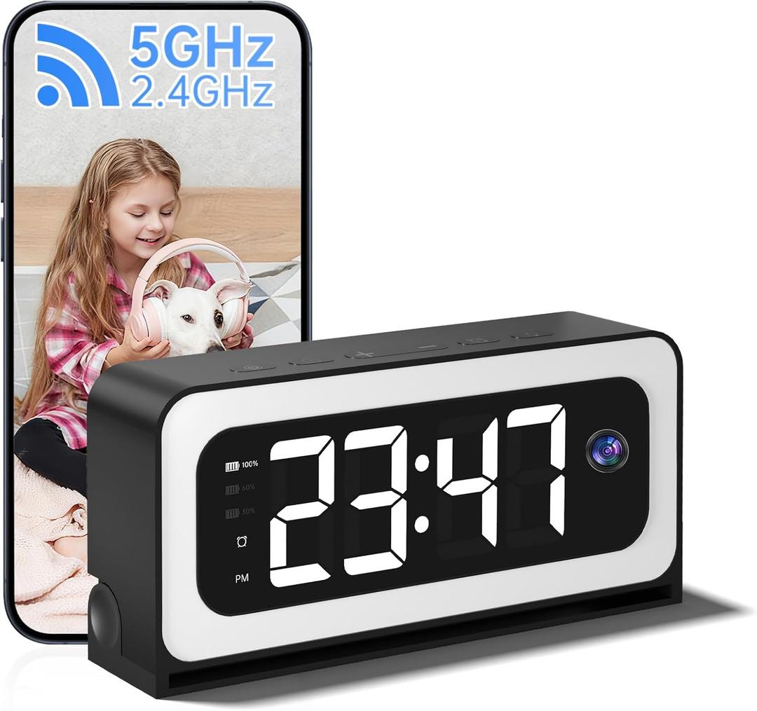 ZKCAI 2K Smart Clock Camera, 5G&2.4G WiFi Nanny Cam Wireless Indoor Camera, Cameras for Home Security, AI Human Detection and Alarm, 2 Way Talk, 360°PTZ, Color Night Vision, Compatible with Alexa
