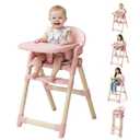 High Chair for Babies and Toddlers, Convertible Baby High Chair with Easy Clean Removable Tray, Multi-Use Foldable Highchair with Adjustable Legs (Pink)