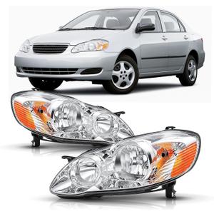 for 2003 2004 2005 2006 2007 2008 Toyota Corolla Headlights Headlamp Assembly Replacement Pair,Chrome Housing Amber