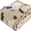 Comfort Spaces Plush to Sherpa Electric Blanket Shawl Shoulder, Neck Wrap with Matching Sock Set Giftable Ultra Soft, Warm, Snuggle Fleece-Reversible Heated Poncho Throw, 50" W x 64" L, tan Plaid