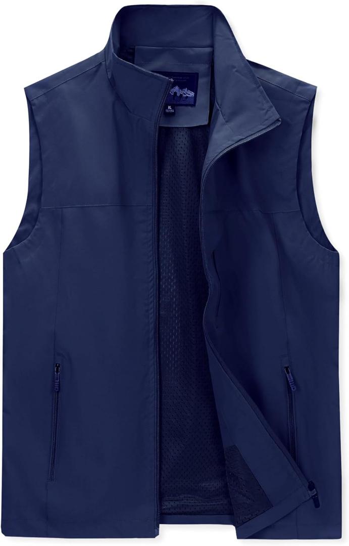 MOHEEN Mens Vests Outerwear Windproof Lightweight Softshell Vests Sports Sleeveless Jacket for Golf Hiking Fishing Running (XX-Large, Navy)