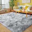 Rezutan Rugs for Living Room, Area Rug 4x6 Fluffy Rug Carpet, Soft Shaggy Modern Floor for Kids Boys Girls Bedroom, Plush Fuzzy Dorm Rug,Grey Tie-Dyed