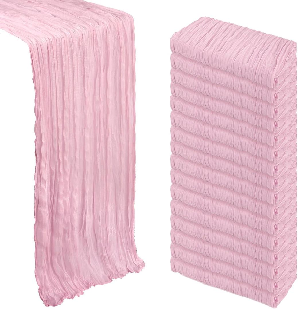 16 Pack Pink Table Runner Cheesecloth 10Ft Gauze Cheese Cloth Table Runner 120 Inch Boho Sheer Rustic Fabric for Summer Party Holiday Decor Bridal Baby Shower Wedding Decoration