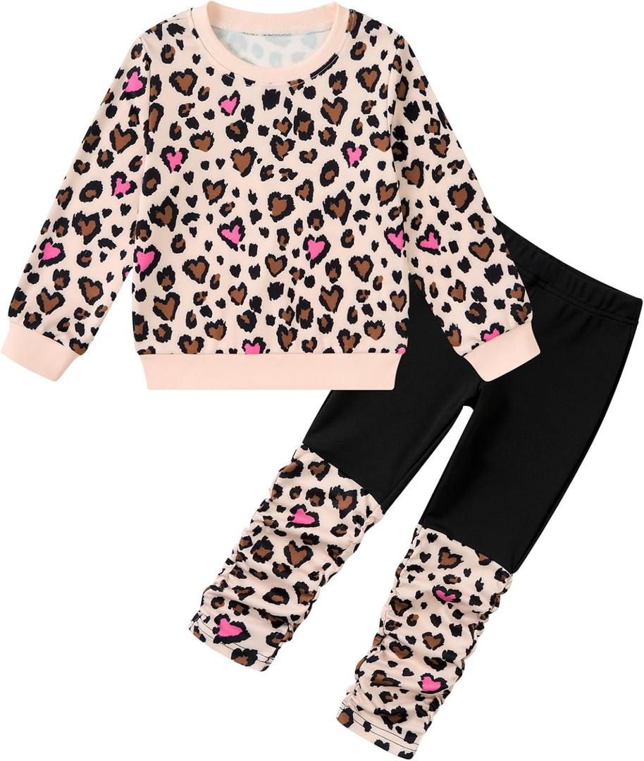 Toddler Baby Girls Sweatsuit Unique Elastic Pant Design Sweat Matching Sets Fall 2 Piece Sweatshirts Outfit 1-4T (Khaki)