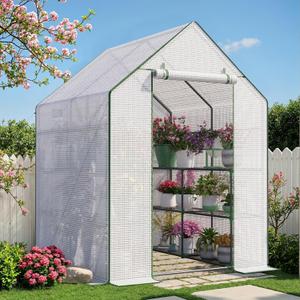 Greenhouse for Outdoors, Portable Green House, Walk in Greenhouses with Durable PE Cover, 57 x 57 x 76 inch Greenhouse with Shelves Stands,White
