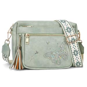 KITEVIUN Crossbody Bags for Women Trendy Leather Crossbody Purse Shoulder Handbags Butterfly Design, Green