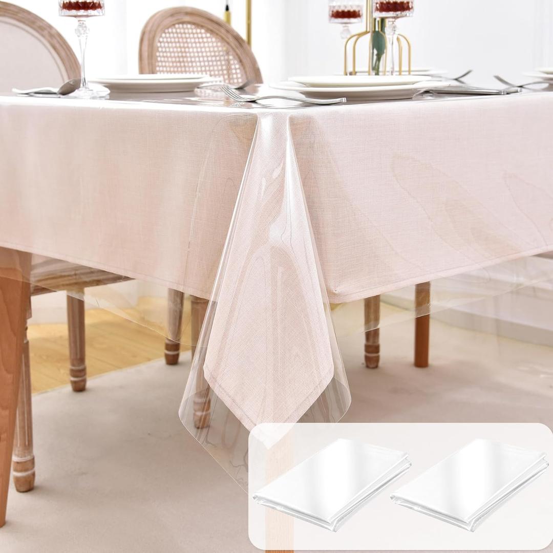 Nasitos Square Clear Vinyl Waterproof Tablecloth (54x54 Inch, 2 Pack) - Plastic Table Cloth Protector for Card Table, Kitchen, Restaurant, Outdoor Use