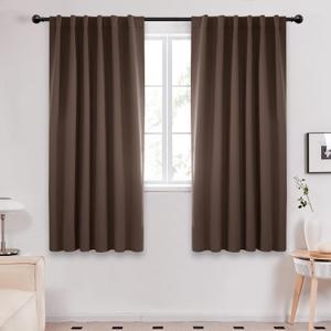 Deconovo Back Tab and Rod Pocket Blackout Curtains, Thermal Insulated Window Curtain Set - Blackout Panels for Bedroom, 52x63 Inch, Brown, 2 Panels