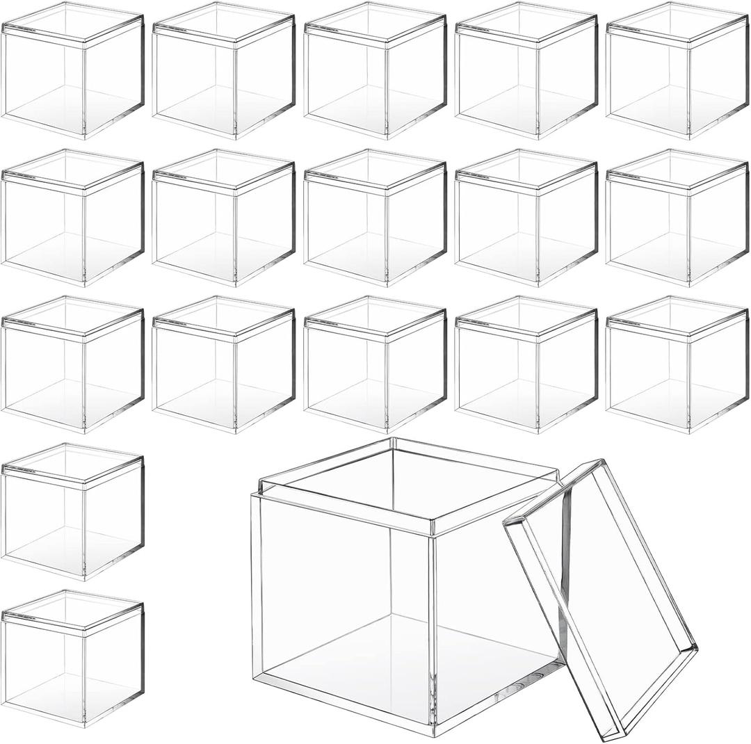 CHENGU 18 Pack Acrylic Boxes Clear Cube Small Square Storage Box with Lid Acrylic Display Small Container Clear Candy Cubes for Candy Jewelry Display (2.2 x 2.2 x 1.8 Inch)