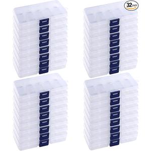 32 Pack 10 Grids Small Plastic Jewelry Bead Organizer Box, Colored Plastic Bead Storage Organizer Box with Adjustable Dividers for Beads Earrings Rings Jewelry, 4 Colors