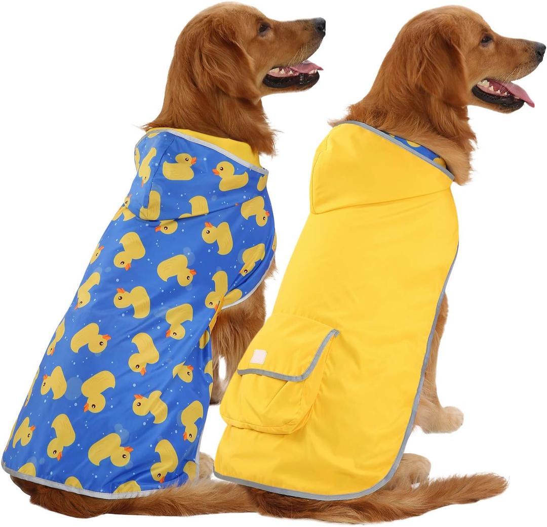 HDE Reversible Dog Raincoat Hooded Slicker Poncho Rain Coat Jacket for Small Medium Large Dogs Ducks Yellow - XL