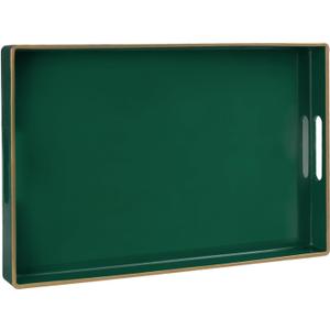 MAONAME Dark Green Decorative Tray, Serving Tray with Handles, Plastic Trays for Coffee Table, Rectangular Trays for Living Room, Bedroom, 15.8" X 10.2" X 1.4"