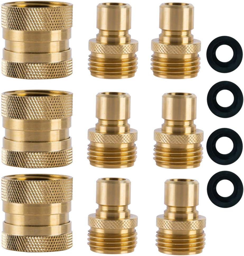 Garden Hose Quick Connect Brass Hose Quick Connectors Water Hose Connector 3/4"GTH (3 Female Coupler+ 6 Male Nipples), 3 Sets