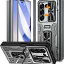 Caka Case for Galaxy Z Fold 6 - Full Body PC & TPU Dual Layer Shockproof Case with Ring Stand, Screen Protector, Hinge Protection & Slide Camera Cover, Silver