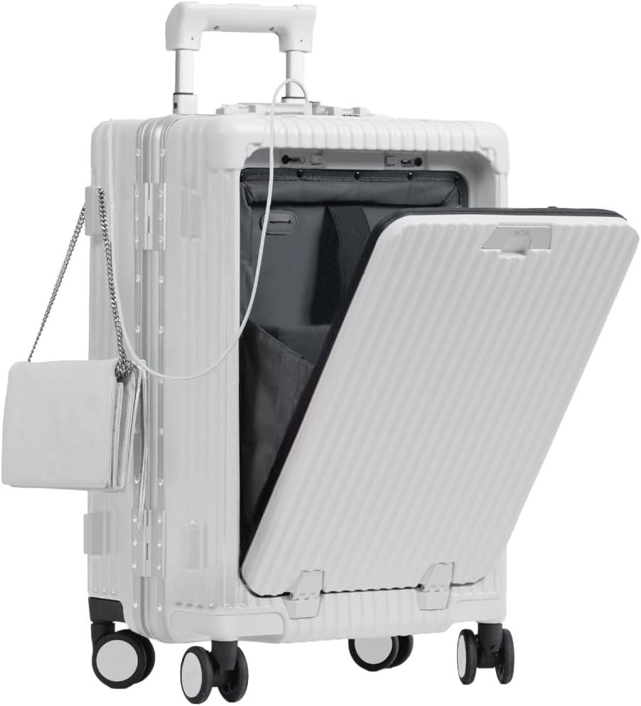Nobl Travel Carry on Luggage, Zipperless Aluminum Frame, TSA Locks
PC Hard Shell Suitcase, Airline Approved, 360° Spinner Wheels, USB Charging Port, Cup & Phone Holder, 22.5x15x9.5, Ivory