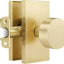 EHOMEWARE Gold Door Knob 1 Pack, Soft Satin Brass Door Handle Interior No Lock, Modern Closet Door Lever, Keyless Passage Door Handle, Indoor Door Knob for Hall, Reversible for Left/Right Sided Doors