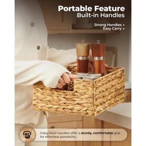 Natural Brown Hyacinth Organizer Basket, Rustic Woven Storage Solution for Shelves, Closets, Countertops & Cabinet Organization