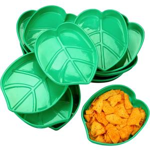 12 Pieces Palm Leaf Plates Hawaii Style Snack Tray Reusable Cookies Candy Dip Palm Leaf Serving Platter Green Plastic Food Tray Luau Party Plates for Jungle Safari Tropical Birthday Supplies