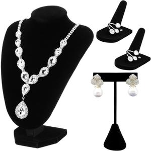 Wenqik 3 Pcs Velvet Jewelry Display Set Velvet Necklace Bust Holder T Shape Earring Stand Ring Finger Jewelry Holder, Black