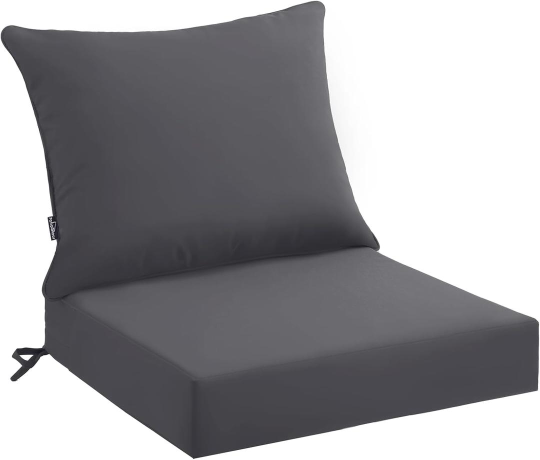 Favoyard Outdoor Seat Cushion Set 19 x 19 Inch Waterproof & Fade Resistant Patio Furniture Cushions with Removable Cover Deep Seat & Back Cushion with Handle and Adjustable Straps for Chair Sofa Couch