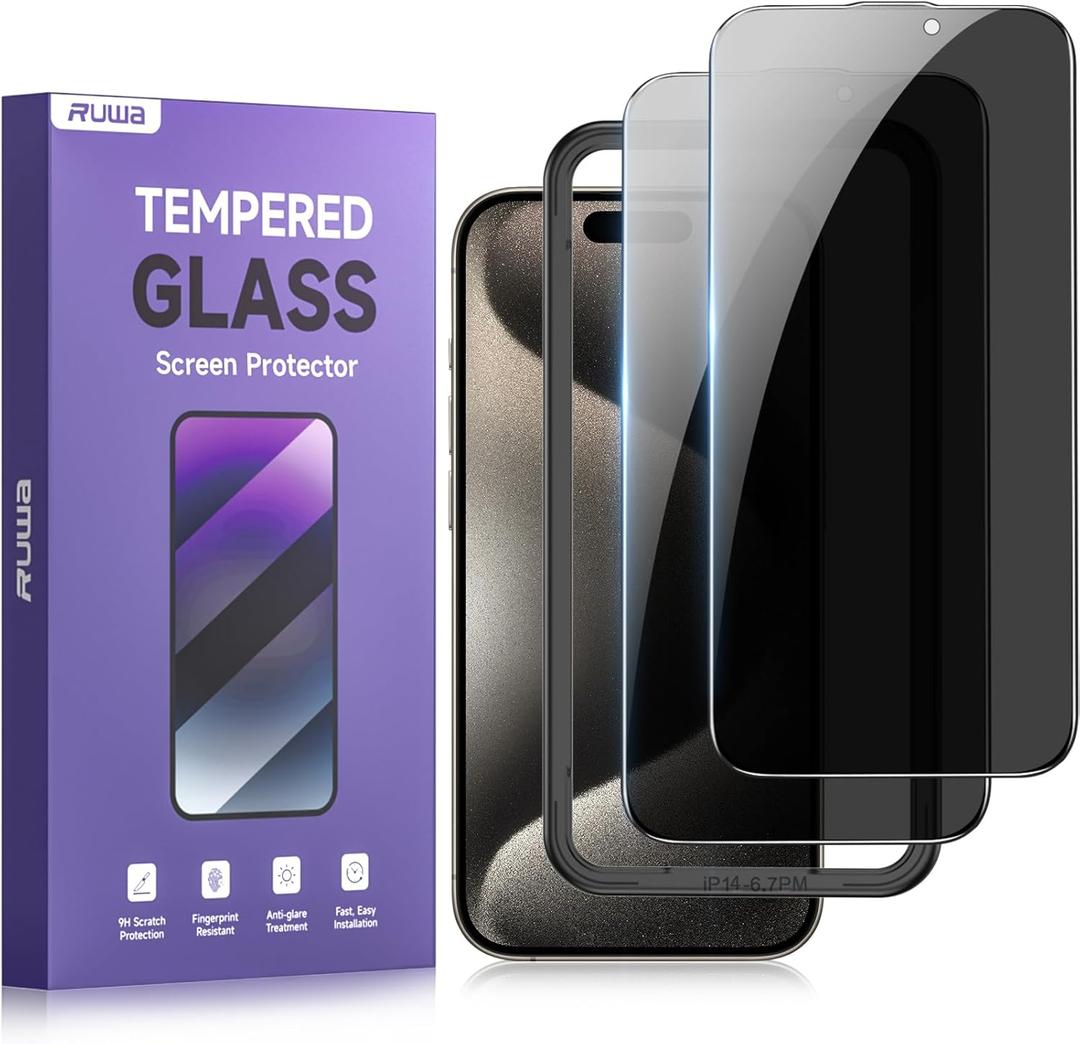 ruwa Privacy Screen Protector for iPhone 14Pro Max[6.7 Inch][2-Pack] Tempered Glass with Easy Installation Frame, Anti-Scratch,Anti-peep, 9H Hardness