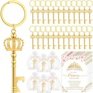 Ferreve 50 Sets Baby Shower Bottle Opener Favors Included Bottle Opener Keychain Crown Charms Keychain Thank You Cards Organza Bags Baby Shower Return Gifts for Guests