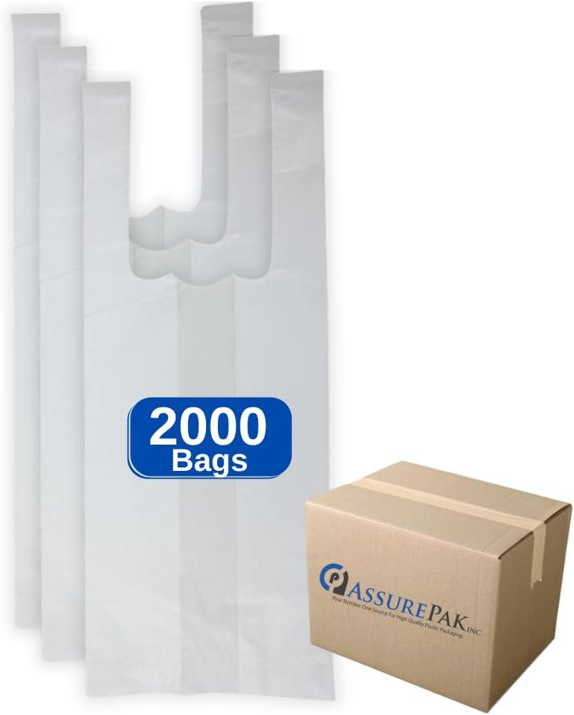 White Unprinted HDPE T-Shirt Bags - 4"x3"x10" - 2000 Bags - 12 microns - White