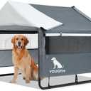 XLarge Outdoor Dog House 4'x4'x3.2' for Large Dogs, Animal Shelter with Doors and Mesh Window, Outside Sun Rain Canopy Pet House for Dogs, Cats, Small Animals and Livestock (Deep Grey)