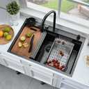 33x22 Black Waterfall Drop In Kitchen Sink with Fuacet Combo, 33" W x 22" D x 10" H