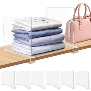 Shelf Dividers for Closet Organization Closet Dividers for Shelves, 6PCS Clear Shelf Dividers for Clothes Purse Bag Separators Acrylic Bookshelf for Organization (6Pack)