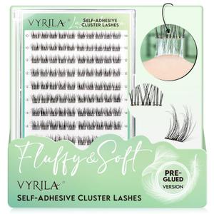 Self-Adhesive Lash Cluster, 100pcs Pre-Glued Clusters, Pop-On Faux Eyelashes, 3D Band D Curl Natural Look Lahses, Easy to Apply, Reusable 0.05mm Eyelash Extensions (Green Charm-D-0.05-10-16mix)
