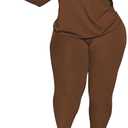 PINSV Women's Plus Size 2 Piece Outfits Tracksuits Long Sleeve Top Pants Sets Sweatsuit (XX-Large Plus, Brown)