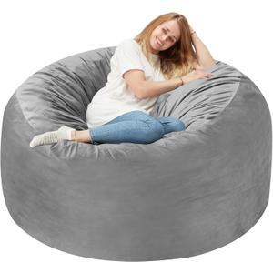 Homguava 3FT Bean Bag Chair: 3' Bean Bags with Memory Foam Filled, Large Beanbag Chairs Soft Sofa with Dutch Velet Cover-Light Grey