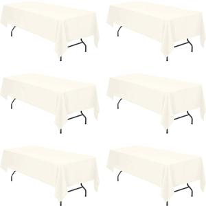 BRILLMAX 6 Pack Ivory Tablecloths for 6 Foot Rectangle Tables 60 x 126 Inch - 8ft Rectangular Bulk Linen Polyester Fabric Washable Cloth Cover for Wedding Reception Banquet Birthday Party