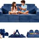 12pcs Modular Kids Play Couch - CPC Certified Convertible Toddler Sectional Sofa, Washable Durable Foam Floor Cushion for Kids Playroom (Play Fort/Castle) (Blue)
