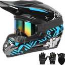 SPARK DOT Youth Motocross Helmet Kids Dirt Bike Helmets - Full Face, Lightweight & Breathable for Off-Road E-Bike BMX MX ATV (with Gloves Goggles Mask) 4Pcs Set, Medium(57-58cm), Blue