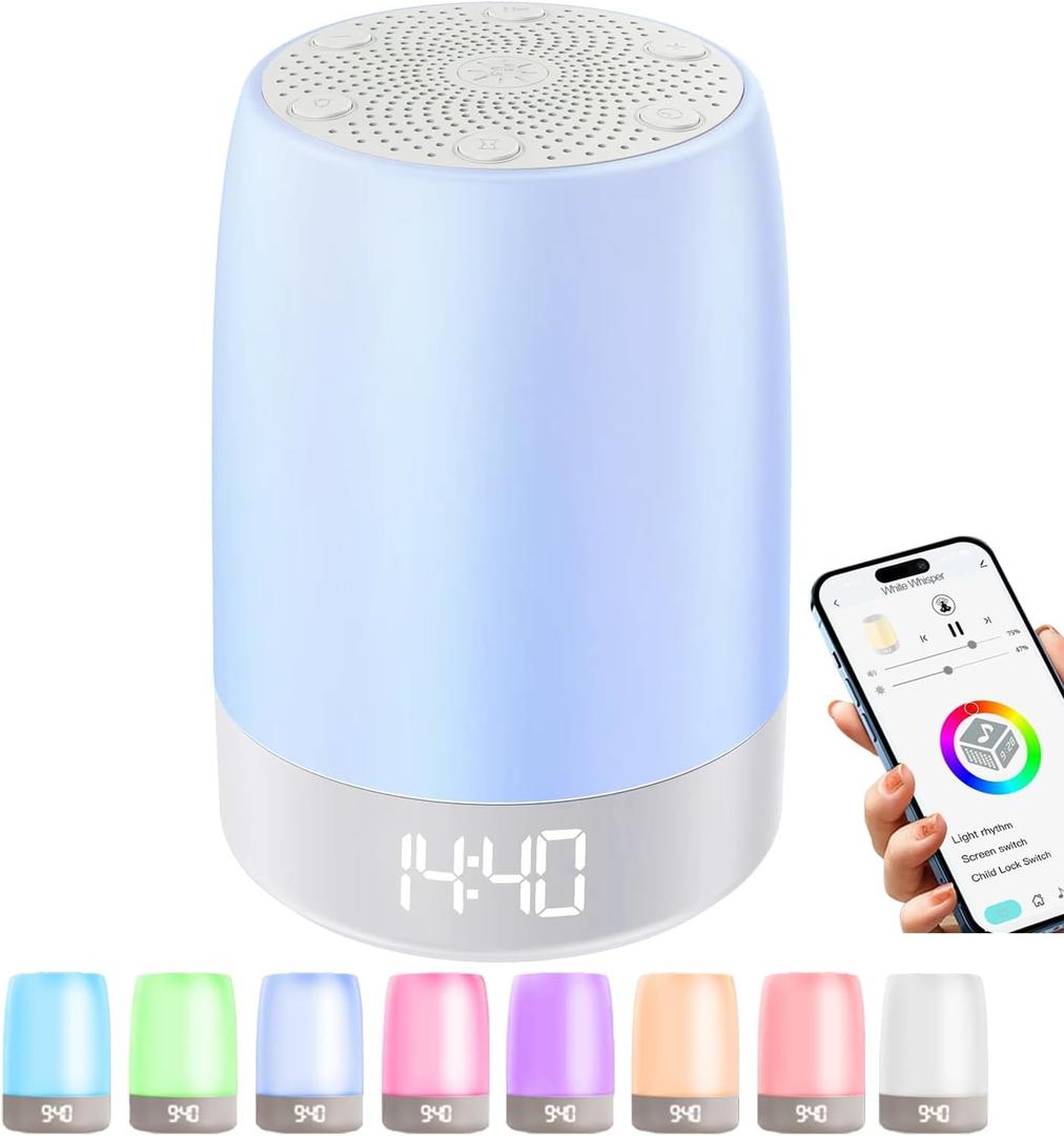 Nursery Night Light for Kids,Alarm Clock with Light,Baby Sleep Music Sound Machine,Rechargeable Nursery Wireless lamp for Breastfeeding,White Noise Soother, APP Remote Control,Boys and Girls Room