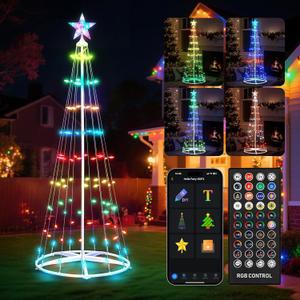 Minetom 8 FT Smart Christmas Cone Tree, 154 C6 LED Lights with Star Topper, Music Sync, App & Remote Control, DIY Lighting, Timer, Waterproof for Indoor/Outdoor Decorations