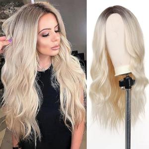 Esmee 26 Inches Long Blonde Wigs for Women Natural Synthetic Hair Ombre Blonde Wig with Dark Roots Synthetic Wig Loose Wavy Wigs Heat Resistant