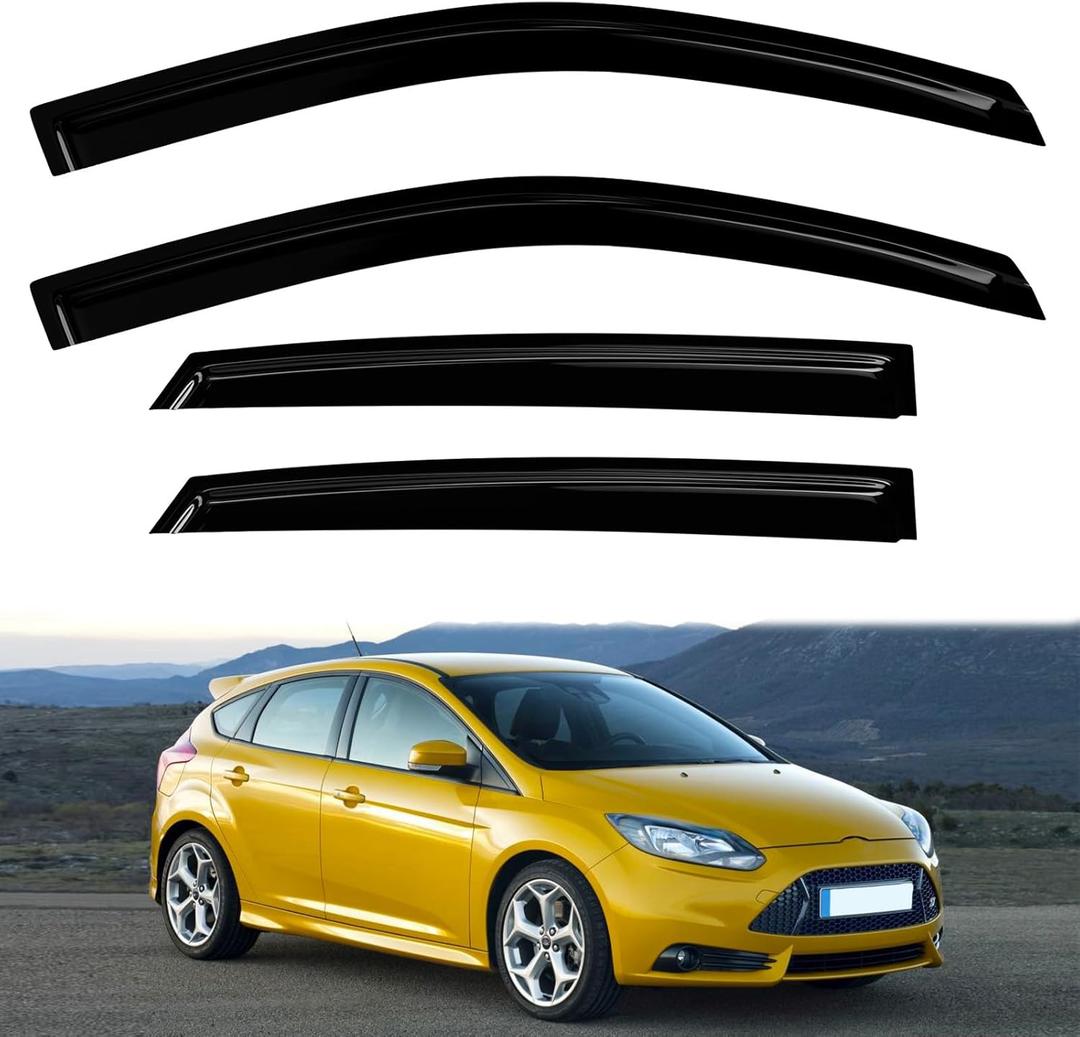 Rain Guards for 2012-2018 Ford Focus Sedan (NO RS ST) Side Window Wind Deflector fit 12-18 Focus 4 Doors Visors Shades Tape On Out Channel 4PC Set