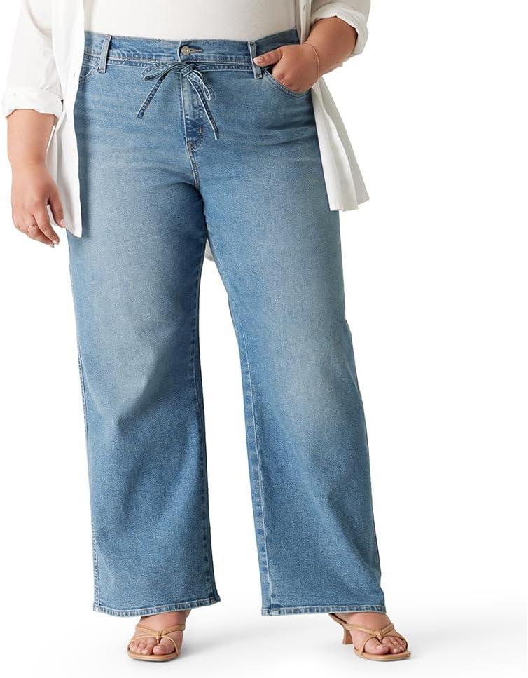 LEVI STRAUSS SIGNATURE Women's Heritage Belted Wide Leg Jeans Mid-Rise Stretch Denim Faded Days, 20 Plus