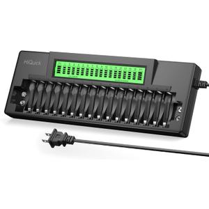 HiQuick 16+2 Bay AA AAA 9V Battery Charger, Fast Charging for NiMH NiCD Rechargeable Batteries, 2 Separate Charging Slot for 9V Battery with Smart LCD Display