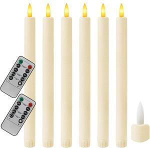6PCS Flameless Taper Candles with 3D Flickering Flame Battery Operated Candles with 2 Remote with Button Cell Battery 10 Inch Ivory LED Candlesticks Window Candle for Christmas Home Decor