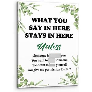 PHAMTE Mental Health Quote What You Say In Here Stays In Here Wall Art,Confidentiality Poster Art Print Framed Canvas Painting Artwork For Social Worker Therapist Counseling Office Decor(11x14 Inch)