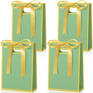 Kolldenn 30 Pcs Thank You Gift Bags with Handles 10.2 x 7.1 x 3.2 Inch Elegant Party Favor Bags with Ribbon Bow for Wedding Bridal Birthday Bridesmaid Holiday Party Supplies(Sage Green)