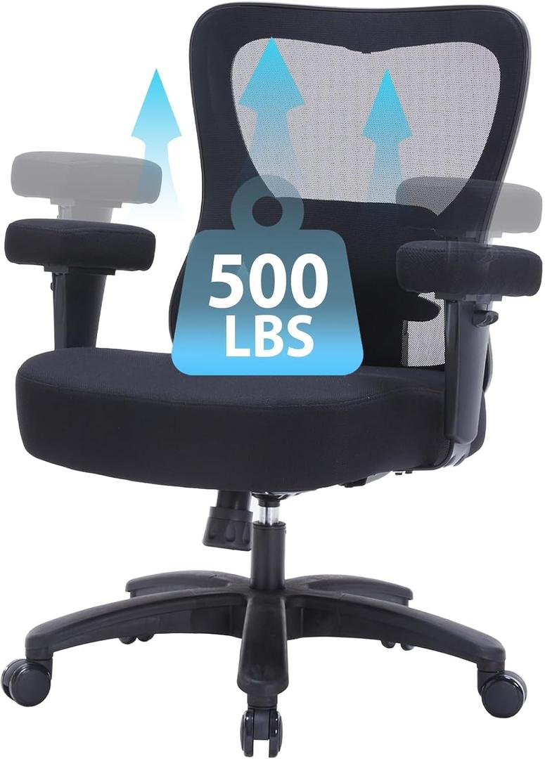 Ergonomic Big and Tall Office Chair 500LBS Heavy Duty Executive ComputerChair with Lumbar Support,Extra Wide Seat Mesh DeskChair with Flip Arms