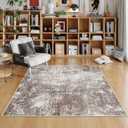 Washable 5x5 Area Rug Square Non-Slip Soft Indoor Rug for Kitchen Living Room Entryway Bathroom Modern Abstract Neutral 5ft Rug (Brown Beige, 5x5)
