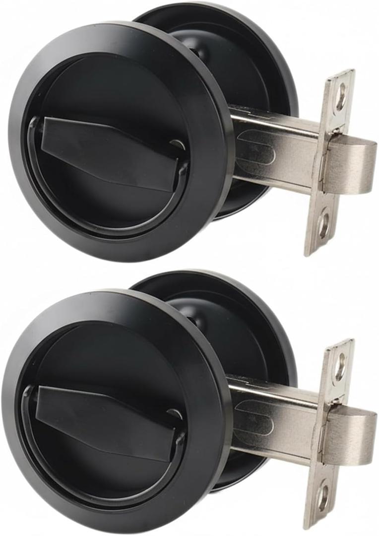 Dixiao 2 Pack Round Recessed Door Lock, Low Profile Door Knob, Hidden Install Cup Door Knob Lock, Flat Door Knobs, Low Profile Door Pulls, Pocket Bifold Door Hardware